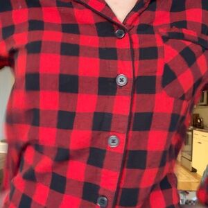Women's Red and Black Medium Pajama Checkered Plaid Top Christmas